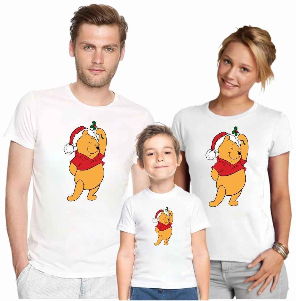Family Matching T Shirt Father Mother Kid Tshirts Summer Short Sleeve Family Outfits Disney Winnie the Pooh Christmas Tops Tees mother and teenage daughter matching outfits Family Matching Outfits