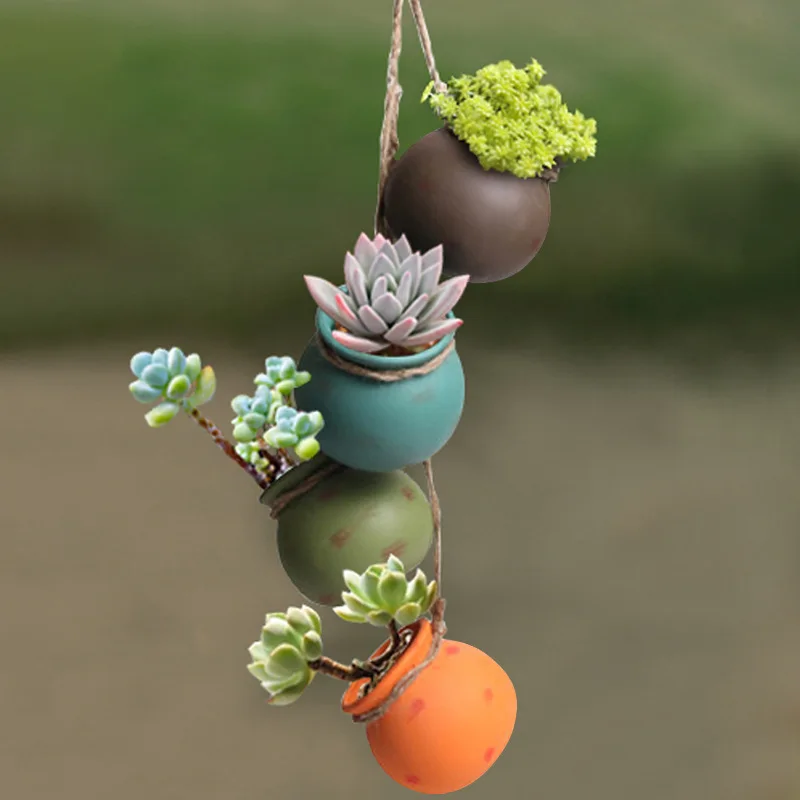 Четырехсекционный набор подвесных цветов-керамический горшок Воздухопроницаемый Балконный настенный горшок для растений, подвесной деревенский пастельный керамический горшок