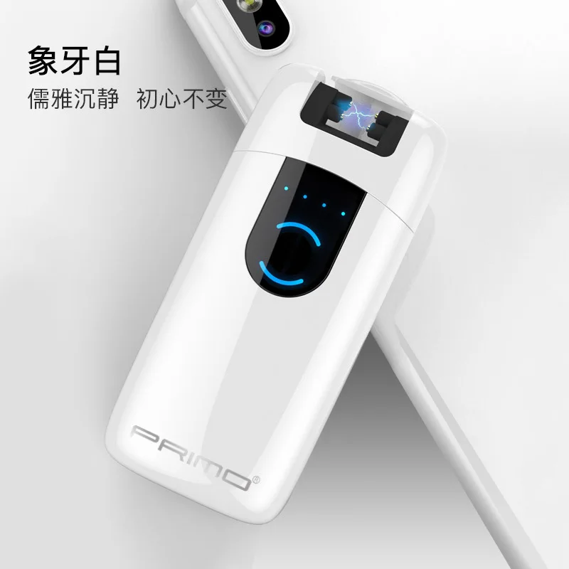 Smart Touch USB Электронная двойная дуговая зажигалка, летающий индукционный светодиодный прикуриватель для сигарет, плазменная Индукционная импульсная зажигалка - Цвет: White
