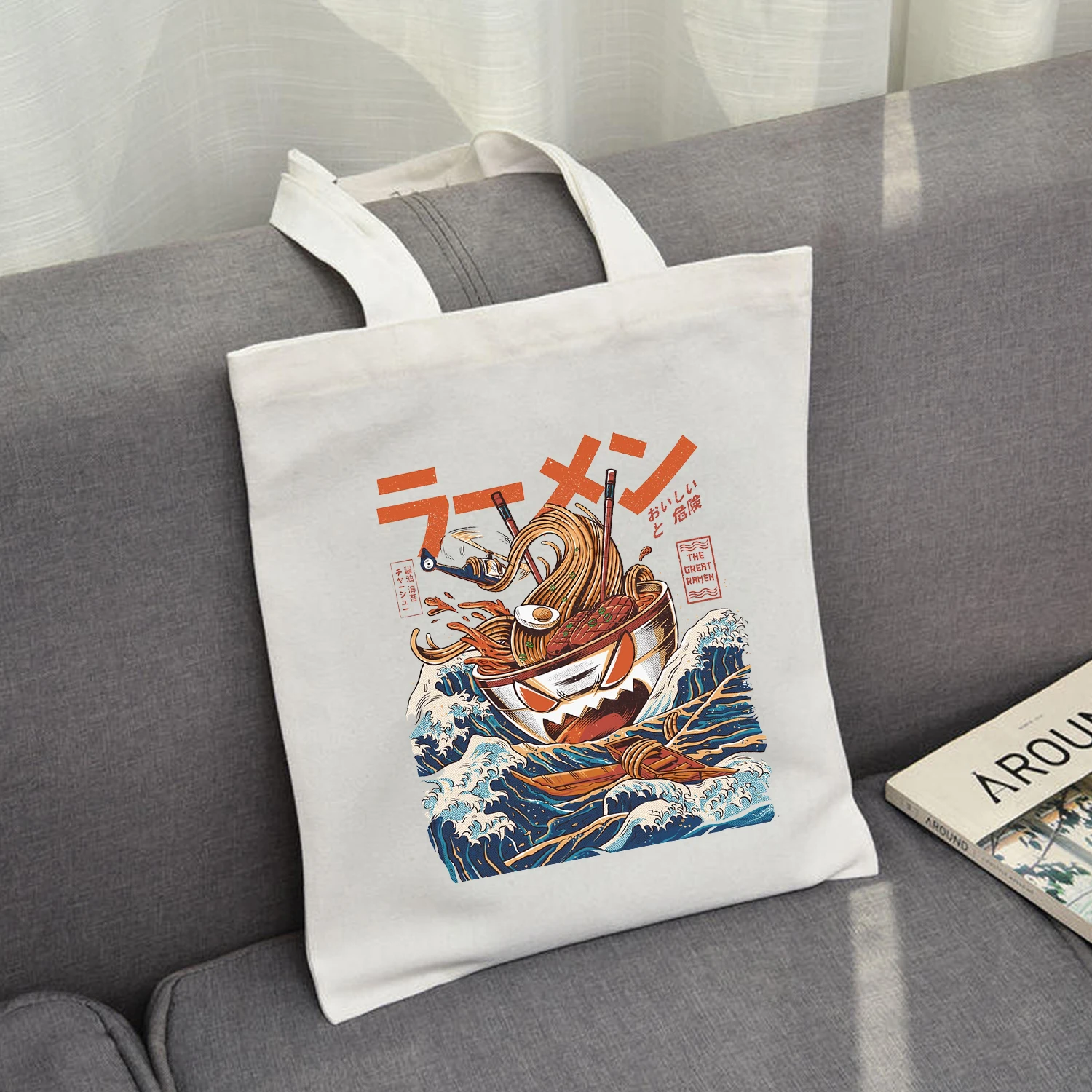 Tote-Bag Book-Storage Print Anime Black Japanese Canvas Fashion Women Simple School Ulzzang