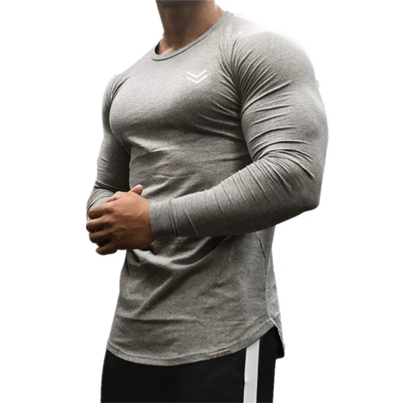 Мужская футболка, осенняя футболка с длинным рукавом и круглым вырезом, Мужская брендовая одежда, спортивная футболка для фитнеса, хлопковая футболка для бега, мужская одежда