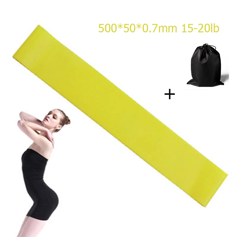 Yellow 500mm-bag 5 цветов, резинки для йоги, Уличное оборудование для фитнеса, 0,35 мм-1,1 мм, резинки для пилатеса, занятий спортом, тренировок - Цвет: Yellow 500mm-bag