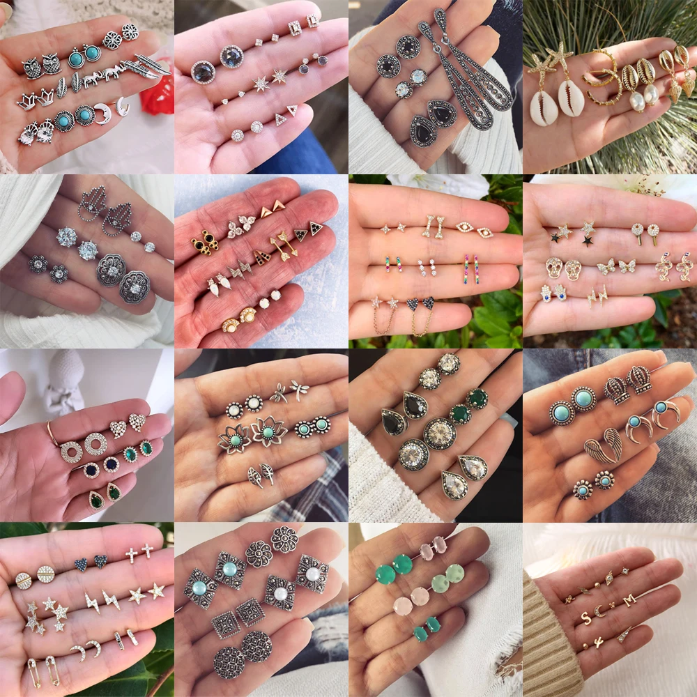 30StylesBohemianGeometricStudEarringsSetForWomencrystalStone