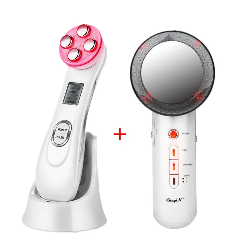 

LED RF EMS Light Facial Machine Massage Wrinkles Removal + Ultrasonic Far Infrared Face Skin Body Slimming Fat Burner45 Massager