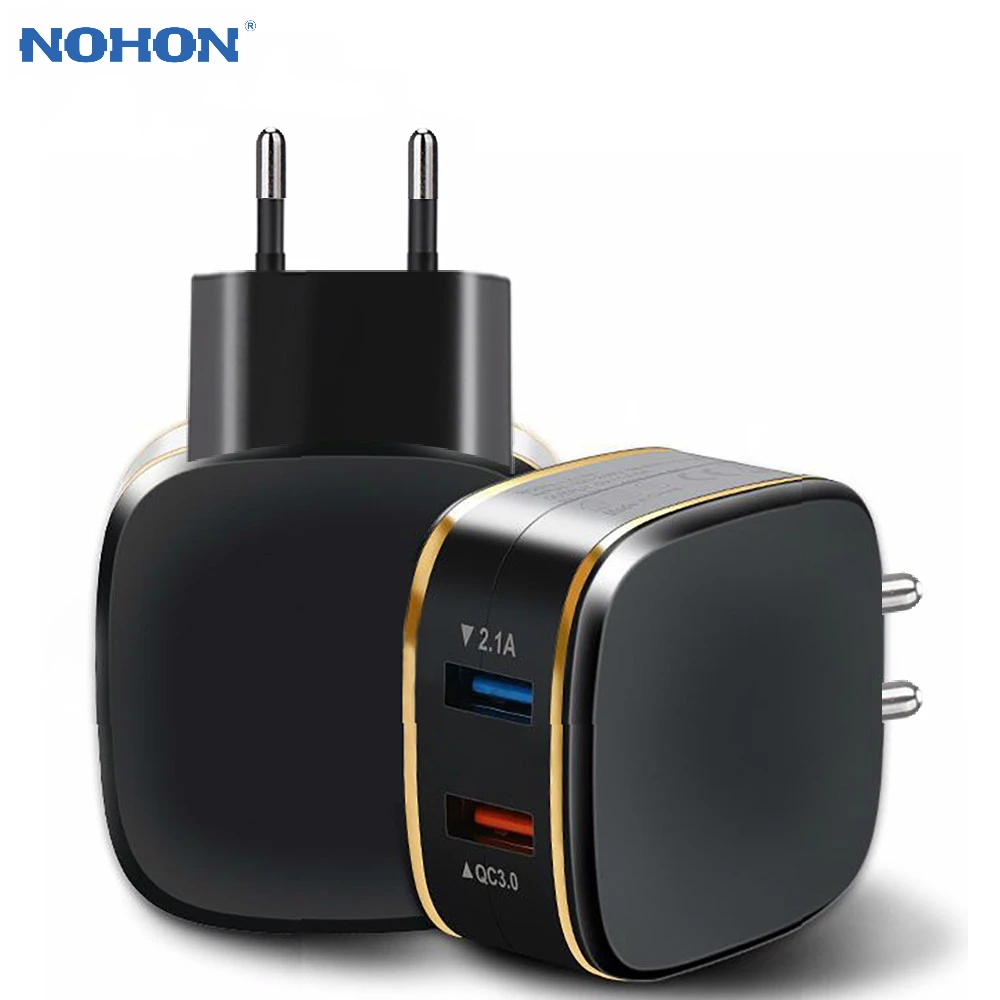 NOHON Fast Charging Travel Charger for iPhone QC 3.0 Quick Charge Dual USB Wall Charger for Samsung Xiaomi Mobile Phone Adapter