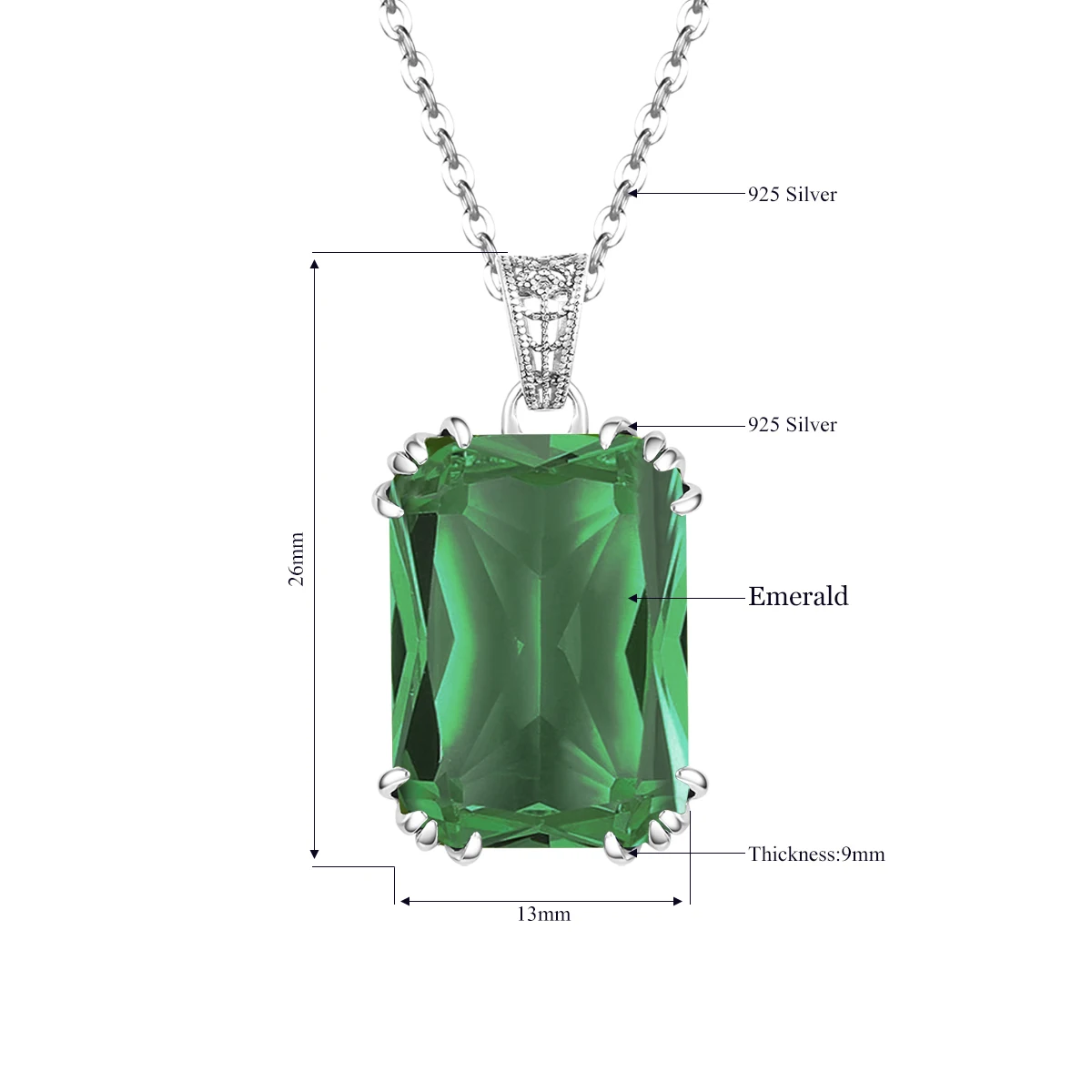 Gemstone Pendant Emerald Necklace 