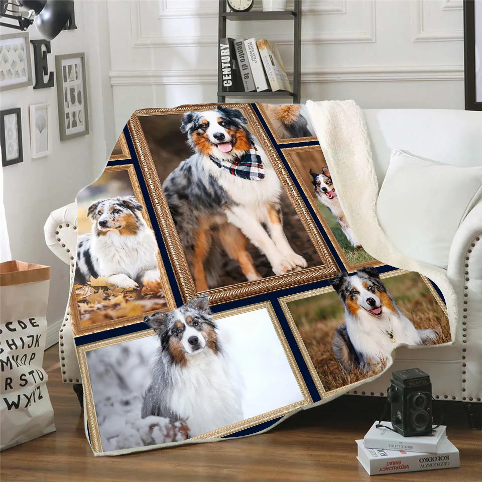 

Australian Shepherd 3d printed fleece blanket for Beds Hiking Picnic Thick Quilt Fashionable Bedspread Sherpa Throw Blanket