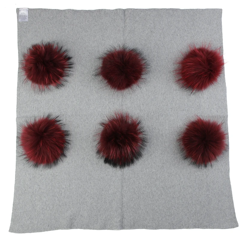 light gray wine red Geebro теплое кашемировое Пеленальное Одеяло для новорожденных и детей постарше одеяло для сна для путешествий постельные пеленки с 6 помпоном из натурального меха енота - Цвет: light gray wine red