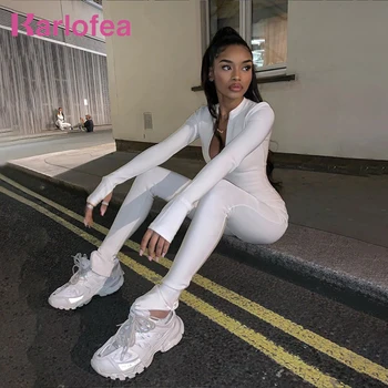

Karlofea Casual Fitness Sporty Women Rompers Jumpsuits Workout Zipper Active Wear Long Sleeve Skinny Solid New Outfits Jumpsuit