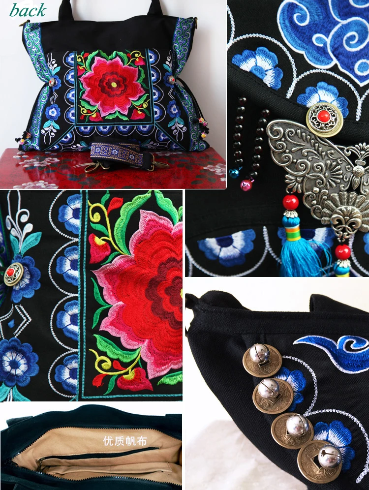BOHO двойной с двусторонней вышивкой Женские сумки этнические кисточкой lagre сумки на плечо брендовые холщовые сумки через плечо