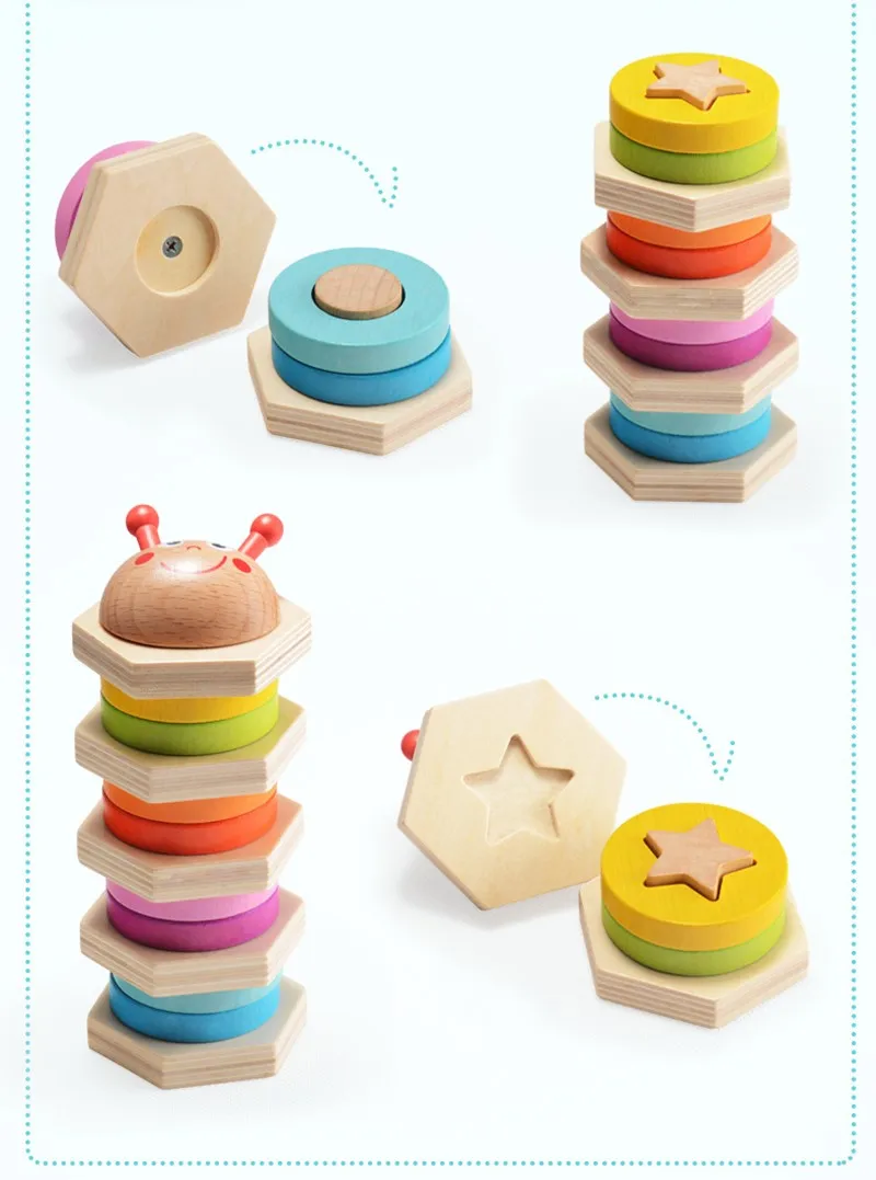 Caterpillar Puzzle Geometric Shape With 5 Columns Building Educational Toy For Baby