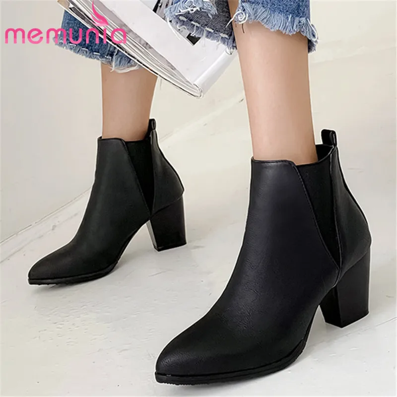 

MEMUNIA 2020 new arrival women ankle boots slip on autumn winter high heels boots pointed toe vintage office shoes ladies