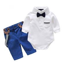 Демисезонный комплект одежды для маленьких мальчиков, хлопок, Одежда для мальчиков младенцев, боди+ брюки с поясом+ галстук, 3 предмета, детская одежда для мальчиков, вечерние