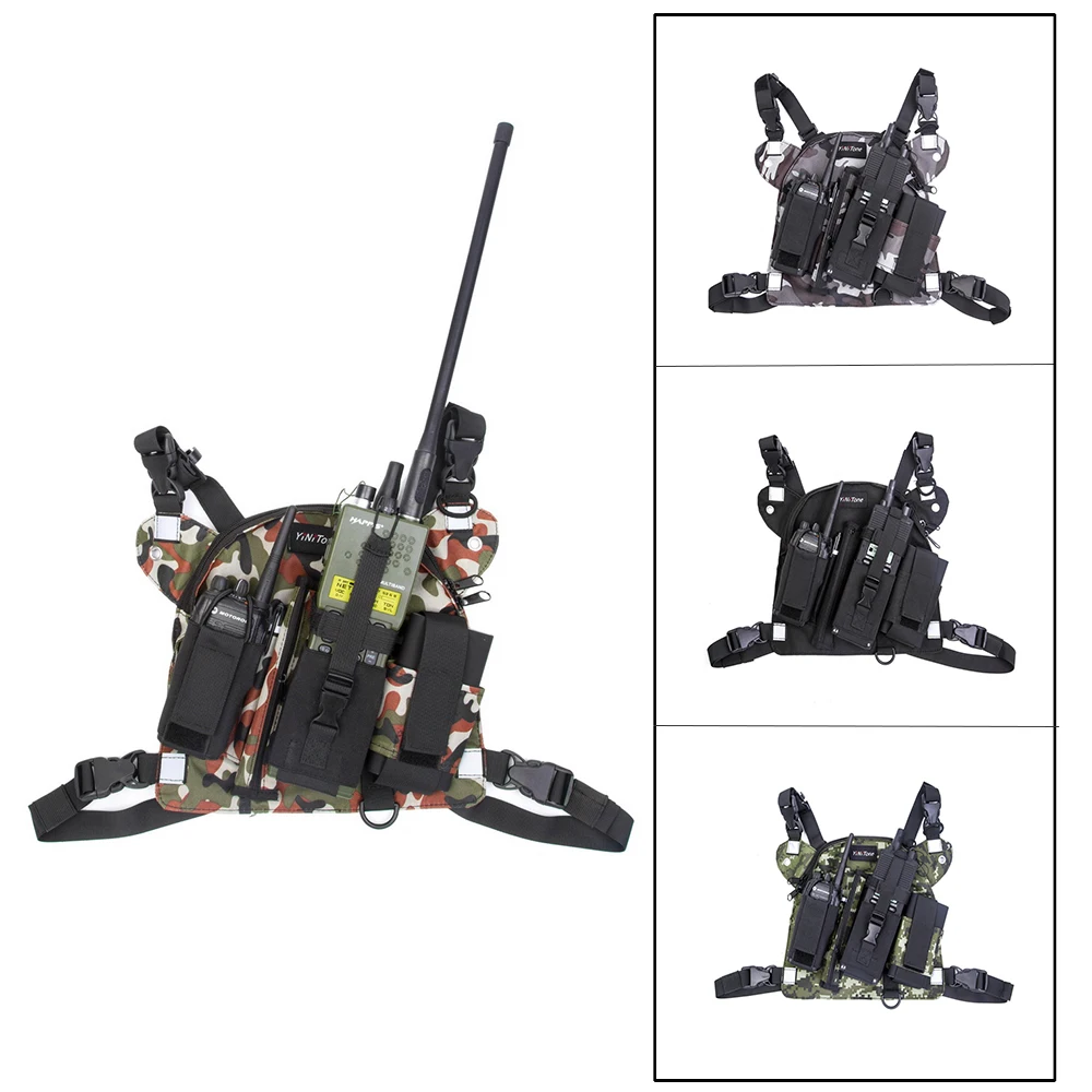 Portable Chest Rig Bag Radio Harness Front Pouch Holster Military Vest Rig Bag Adjustable Radio Waist Pouch for Baofeng Motorola radios pocket radio chest harness chest front pack pouch holster vest carry case for walkie talkie kenwood motorola baofeng