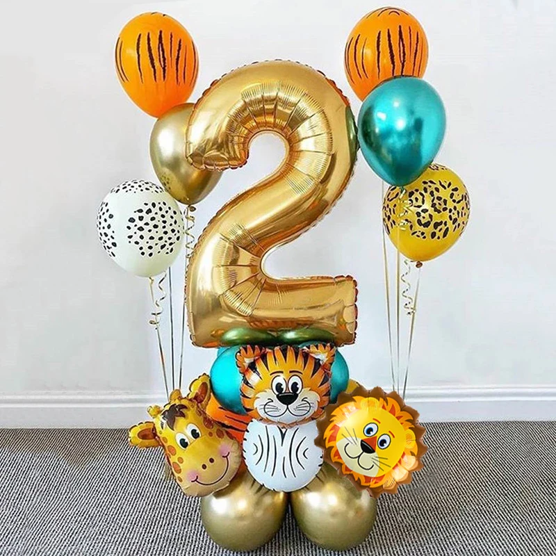 13 Jungle Animal Cup Cake Toppers ~ 13 Piece Set ~ Baby Shower Wild Birthday Decor ~ Metalic Gold Animals