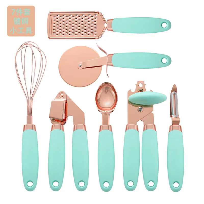 

7 pc rose gold garlic Press Pizza Cutter Kitchen Gadget Set Can Opener Potato Cooking High-End Kitchenware Kitchen Accessories