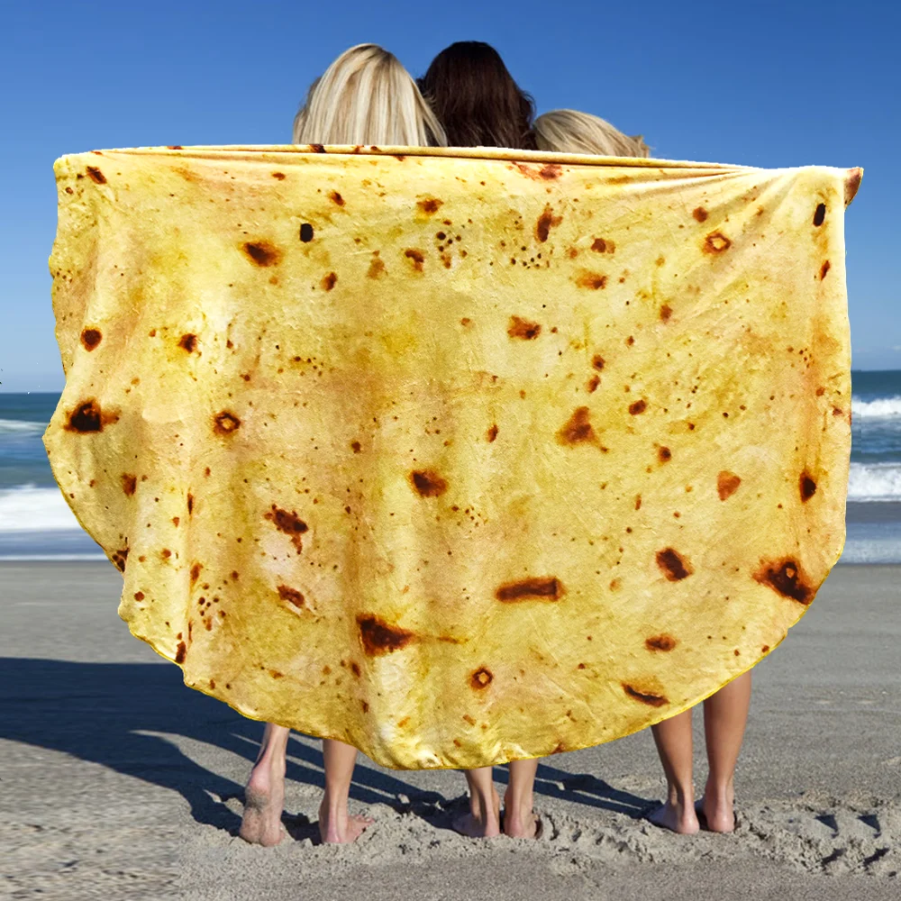 Мягкое фланелевое одеяло Burrito Tortilla, новинка, круглая форма, коралловый флис, одеяло для создания еды, одеяло s для пикника, самолета