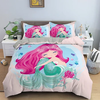 

3D Mermaid Duvet Cover Set Bedding Set Bed Linen Home Textile Bedclothes Soft Bed Set Queen/King Size Kids Girls Gifts