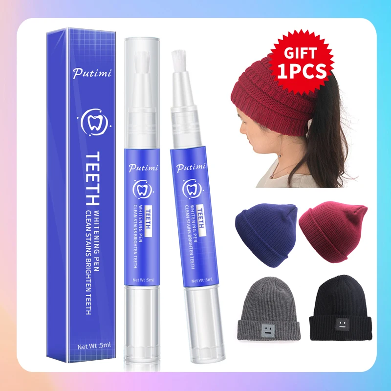 

PUTIMI Gel Teeth Whitener Pen Whitening Teeth Serum Remove Plaque Stains Tooth Cleaning Bleaching Dental Tools with 1Pc Hat Gift