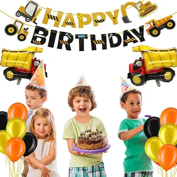 

Truck Car Theme Birthday Decoration Kit For Boys With Cake Toppers, Happy Birthday Banner, Garland, Balloons, Signs Party Decors