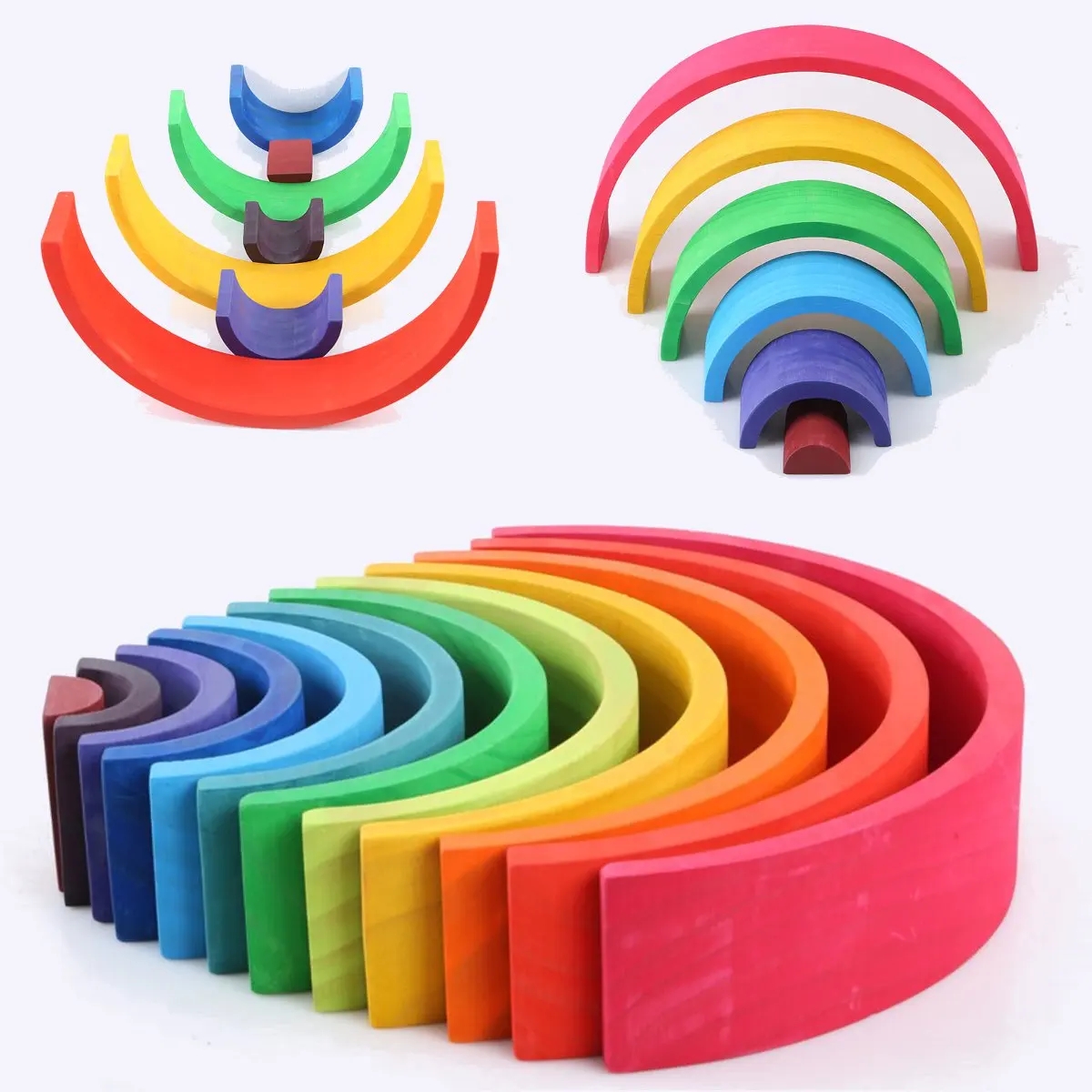

Hot 12Pcs Rainbow Blocks Semicircle Bridge Wooden Toy Building Block Children Stacker Educational Toys Montessori Puzzle Gifts