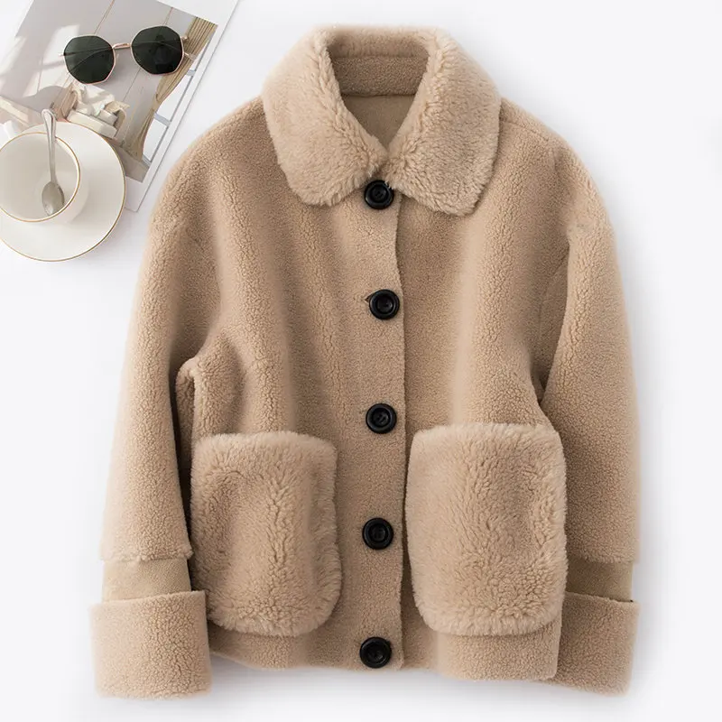 BELIARST зимнее Новое кашемировое пальто дамское бархатное короткое меховое пальто из овечьей шерсти Кардиган большого размера - Цвет: White rice