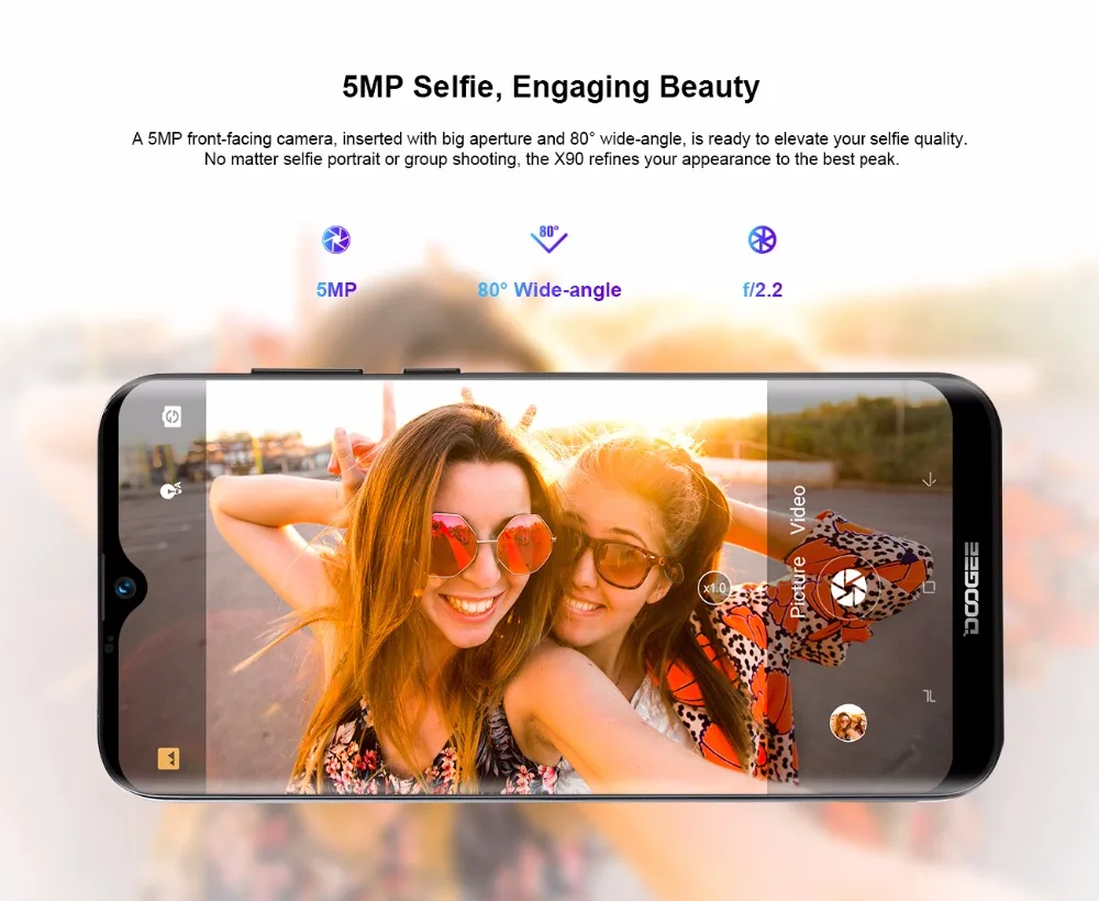 Мобильный телефон DOOGEE X90, 6,1 дюймов, 19:9, дроп, четыре ядра, Android Go, 1 ГБ ram, 16 ГБ rom, 3400 мАч, две sim-карты, 8 Мп+ 5 МП, WCDMA смартфон