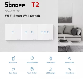 

SONOFF T2 EU/US/UK 1/2/3 Gang TX Series 433Mhz WIFI Wall Switch RF Wall Touch Switch For Smart Home Work With Alexa Google