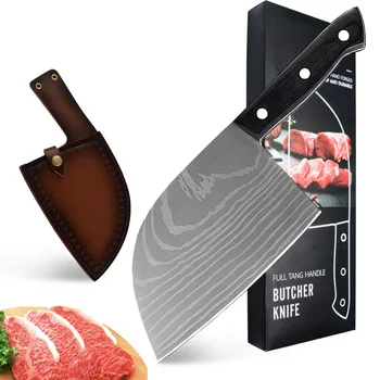 

XYj Damascus Veins 7cr17 Stainless Steel Butcher Kitchen Knife Full Tang Camping Gift Box Cover Sheath Parcel Survive Knife