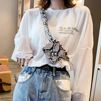 

2020 Fashion Women Retro Belt Bag PU Leather Snakeskin Buckle Cross Body Outdoor Sports Phone Wallet Cross Body Bag