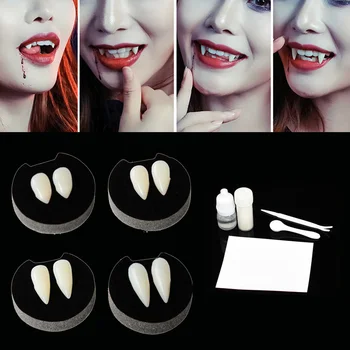 

1 Pairs Vampire Teeth Fangs Dentures Props Halloween Costume Props False Teeth Solid Glue Denture Adhesive Halloween Party Decor