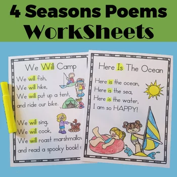 

Season Poems for Shared Reading Sight Word Poems Children Learning English Workbook Educational Exercise Training Book for Kids