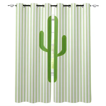

Plant Green Cactus Geometric Stripes Luxury Home Curtains Home Supplies Living Room Bedroom Custom Curtains
