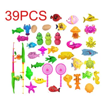 

39Pcs Set Plastic Magnetic Fishing Toys Baby Bath Toy Fishing Game 1 poor 2 Poles 2 Nets 35 Magnet Indoor Outdoor Fishing Toy
