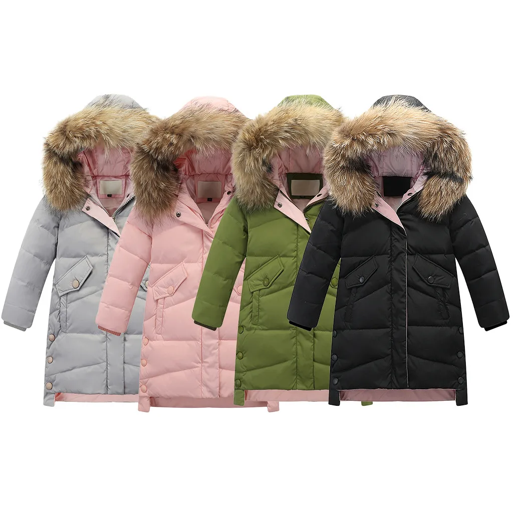 Зимнее пуховое пальто для маленьких девочек; однотонные теплые нарядные куртки на молнии с капюшоном и искусственным мехом; стеганая куртка; верхняя одежда