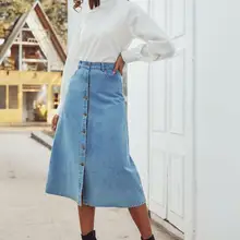 Женская одежда; модная Корейская стильная пикантная Повседневная джинсовая юбка с высокой талией и карманами на пуговицах; Универсальная джинсовая юбка