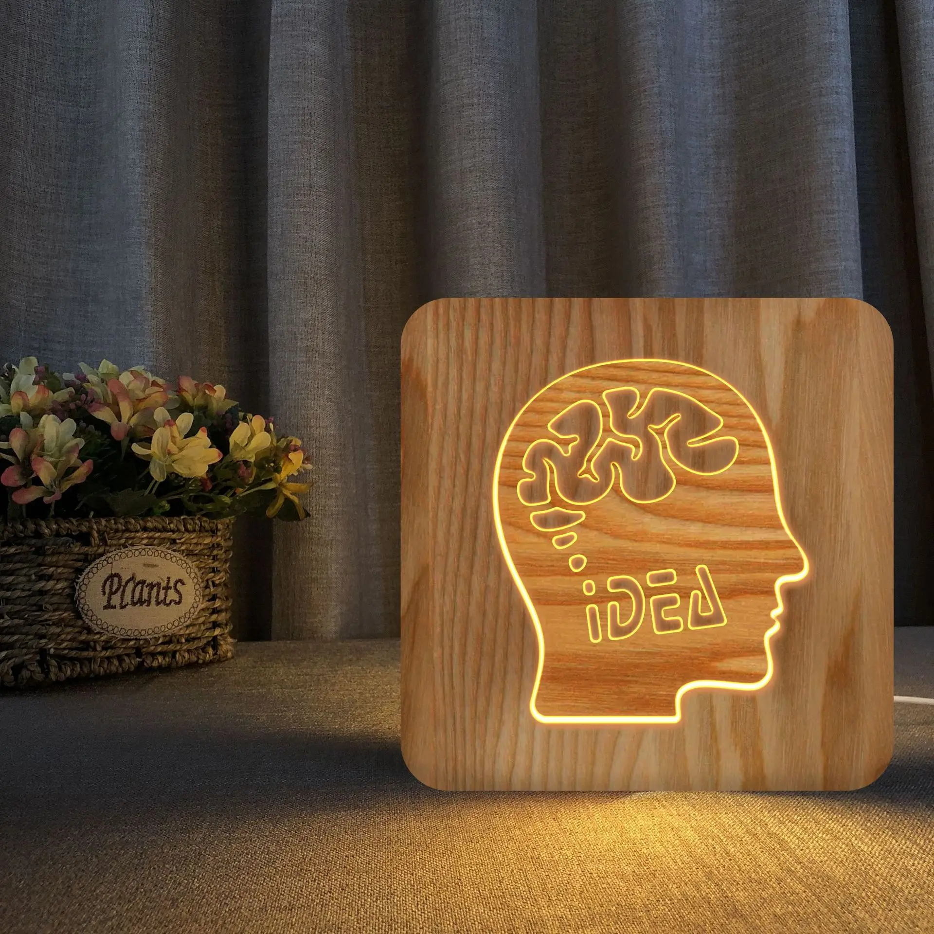 Новинка светодиодная деревянная лампа Brain Shpe 3d Usb настольная для резьбы по дереву