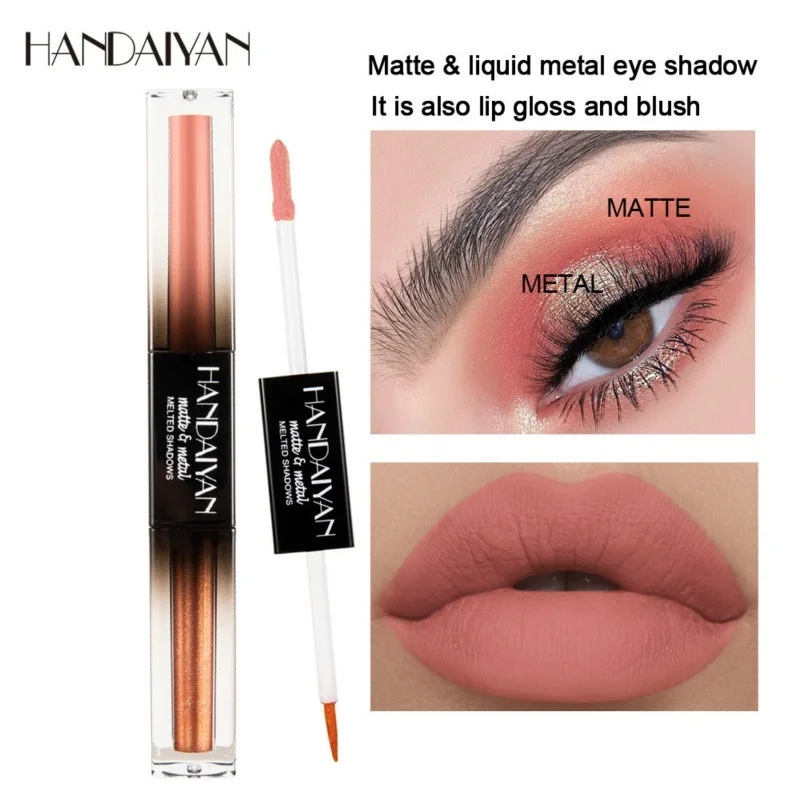 

HANDAIYAN Double-end Matte Glitter Liquid Eyeshadow Waterproof Nude Eye Pigment Long Lasting Diamond Pearlescent Eye Makeup
