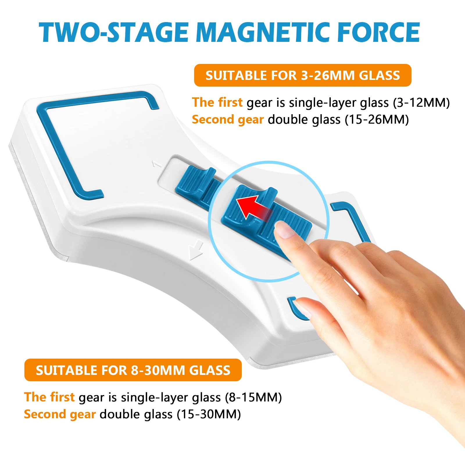 Magnetic Glass Wiper Adjustable Double Sided Cleaning Tool with Safety Rope for Indoor Outdoor 21cm 3-30mm Glass Window Cleaner