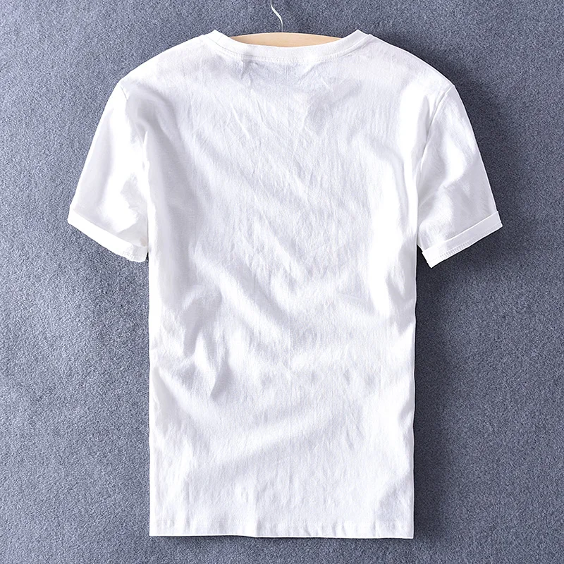Весенняя и летняя новая Льняная мужская футболка с коротким рукавом, модная эластичная хлопковая брендовая Футболка с принтом, Мужская футболка с круглым вырезом