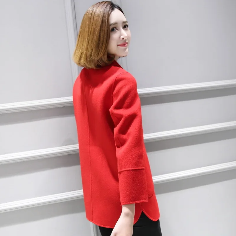 red Ретро Модный Двусторонняя шерстяная куртка Осень и зима свободное шерстяное пальто Для женщин толстое удобное приталенное пальто LY22 - Цвет: red