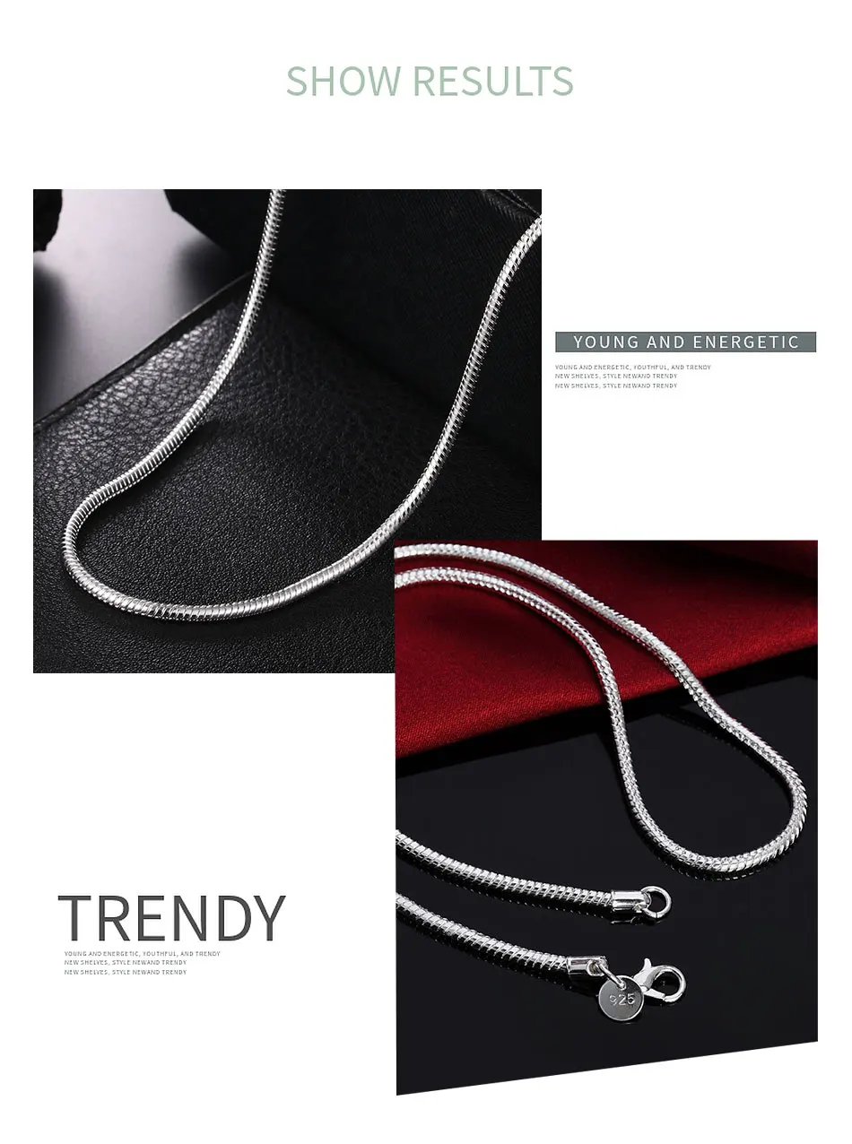 925 Silver 1MM/2MM/3MM Snake Chain Necklace For Men Women Silver Necklaces Fashion Jewelry