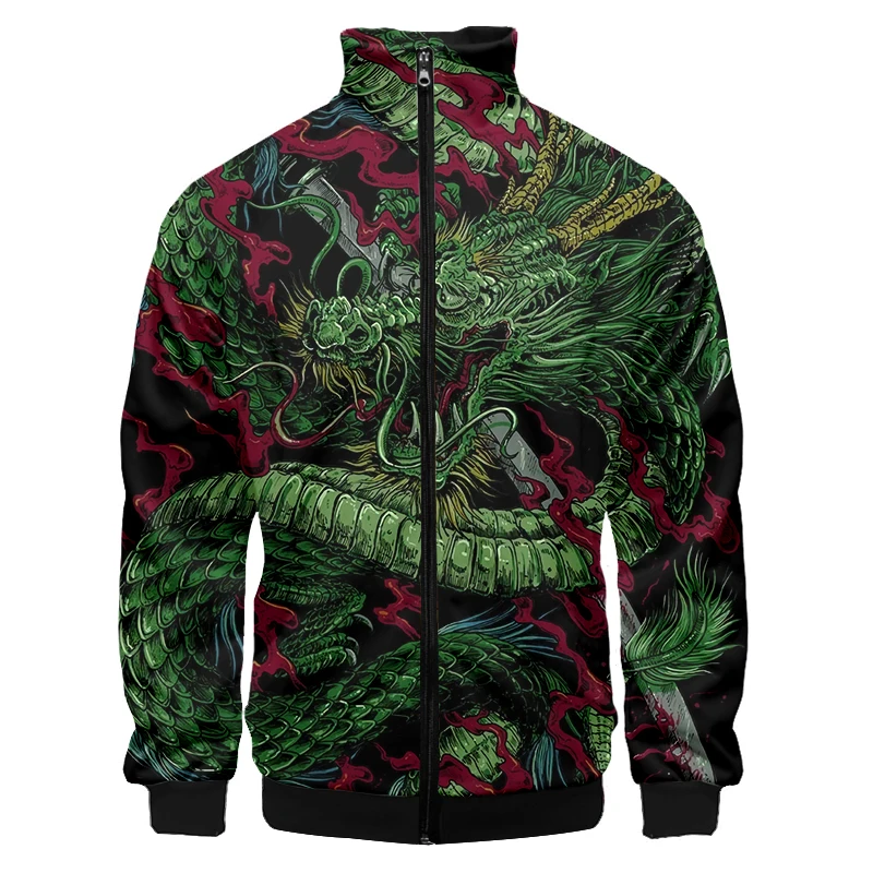 LCFA Funny Dragon Green Animal Zip Jacket 3D Printed Man Hip Hop Best Selling Mens Zipper Coat Wholesale Tracksuit Oversized 4XL men s rompers animal crane fun streetwear full body custom jumpsuit oversized women clothes zipper tracksuit dropship wholesale