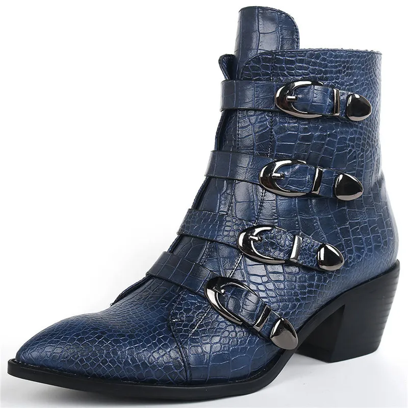 dark blue MORAZORA/ г., ковбойские сапоги наивысшего качества осенне-зимние модельные туфли на квадратном каблуке с застежкой-молнией и пряжкой модные лаконичные ботильоны для женщин - Цвет: dark blue