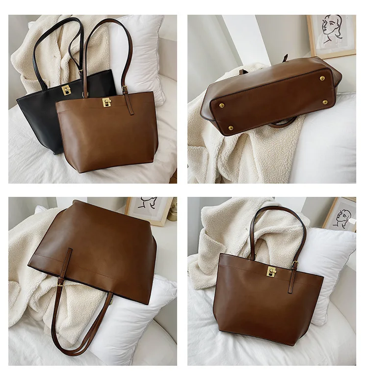 

2019 Winter New Style WOMEN'S Bag Casual-Style Large-Volume suo kou bao Korean Solid Color Car Suture Large Bag