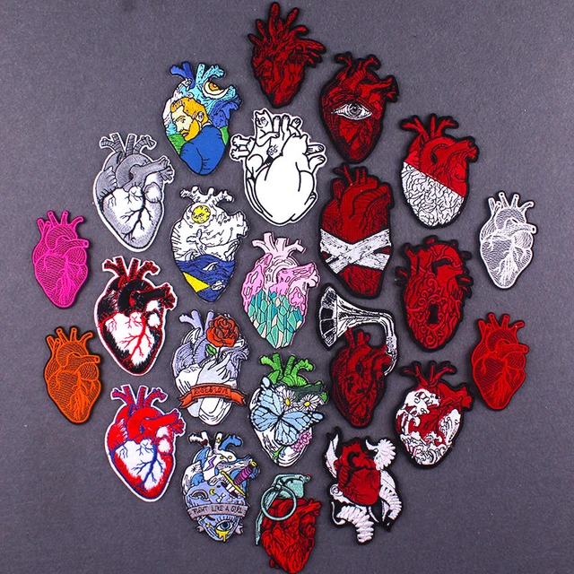 Gem Heart Sticker Embroidered Patches Clothing Badges Hippie Red Heart  Human Organs Patch Iron on Patches