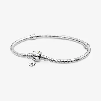 

Genuine 925 Sterling Silver Moments Daisy Flower Clasp Snake Chain Bracelets For Women DIY Jewelry bracelet femme 2020
