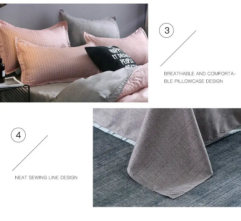 Комплект постельного белья из 4 предметов с розовой решеткой, набор пододеяльников, наволочка, пододеяльник, простыня