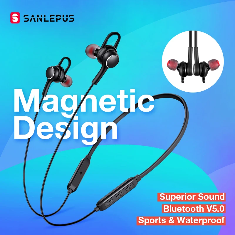 Беспроводные наушники SANLEPUS Bluetooth Спортивная Hi Fi гарнитура с шейным ободом