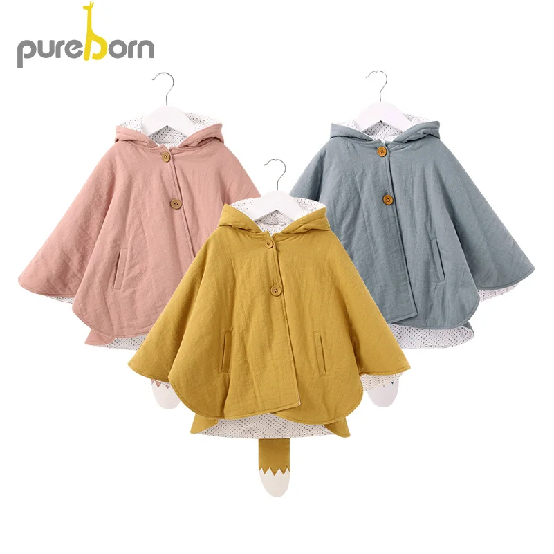 Pureborn/плащ с капюшоном Пальто для малышей Детская хлопковая накидка Пончо Верхняя